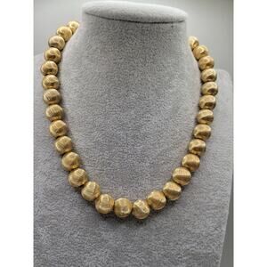 Vintage Monet Gold Tone Textured Bead Necklace 10.5mm Classic 1960s Choker